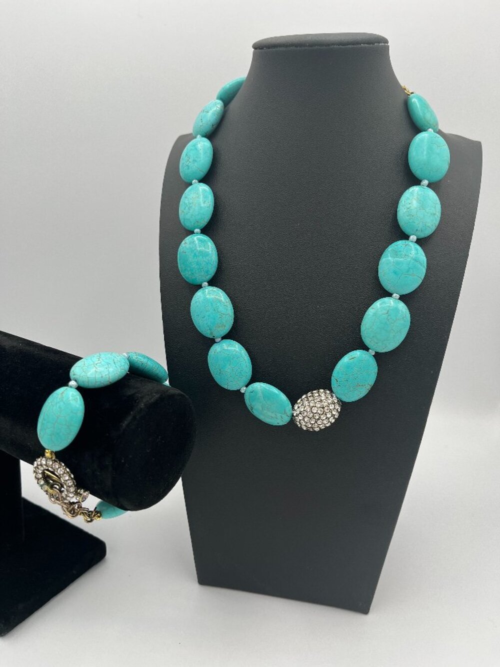Retired Heidi Daus Turquoise Statement Necklace & Signed Crystal Bracelet